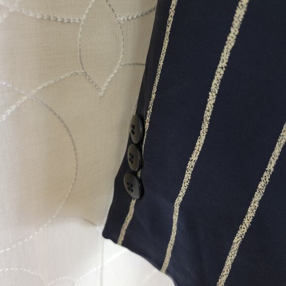 Vintage Avant‎ Garde Silk Jacket Womens 44 Navy Blue Pin Striped Italian Minimal - Picture 5 of 11